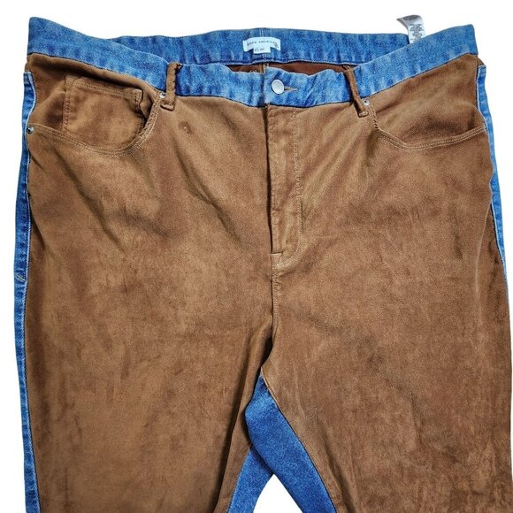 Good American Size 20 Two-Tone Denim & Brown Suede-Like Straight-Leg Jeans For W - Picture 1 of 8